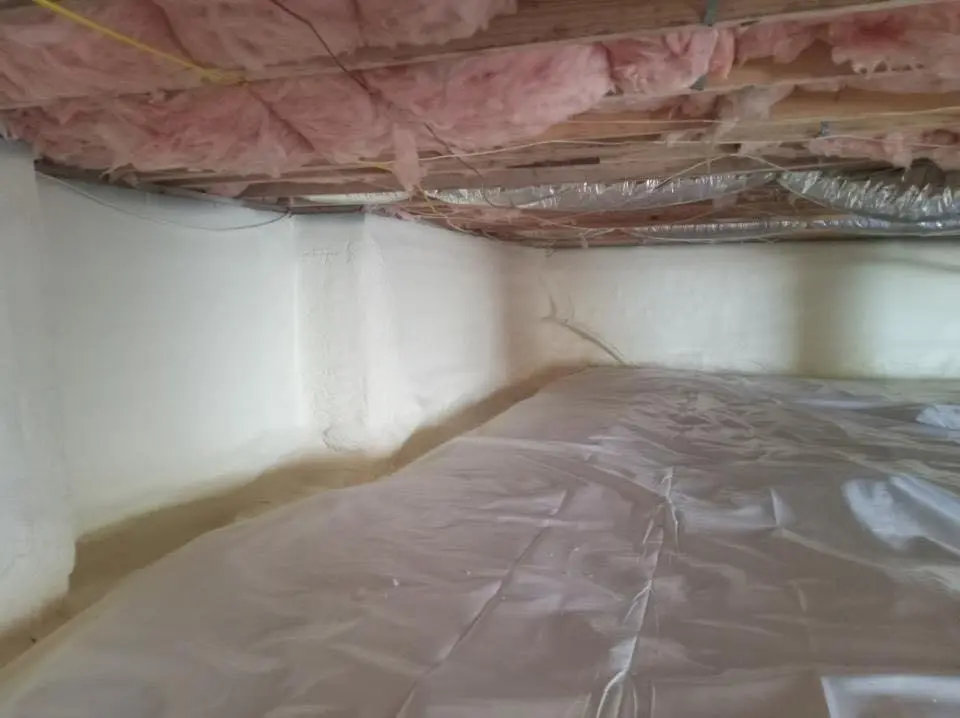 Crawl space encapsulation with closed-cell spray foam for Roof Leak Repair in Parsons